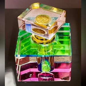 VINTAGE IRIDESCENT RAINBOW GLASS CRYSTAL FACET PERFUME BOTTLE ART DECO
